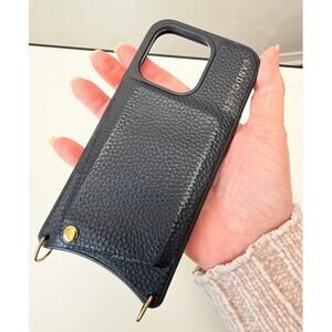 Bandolier Black Leather Crossbody Card Holder iPhone 13/14 Pro Case